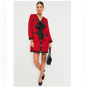 Tuckernuck Pomander Place Coco Tweed Bow Mini Dress in Red Sz Small